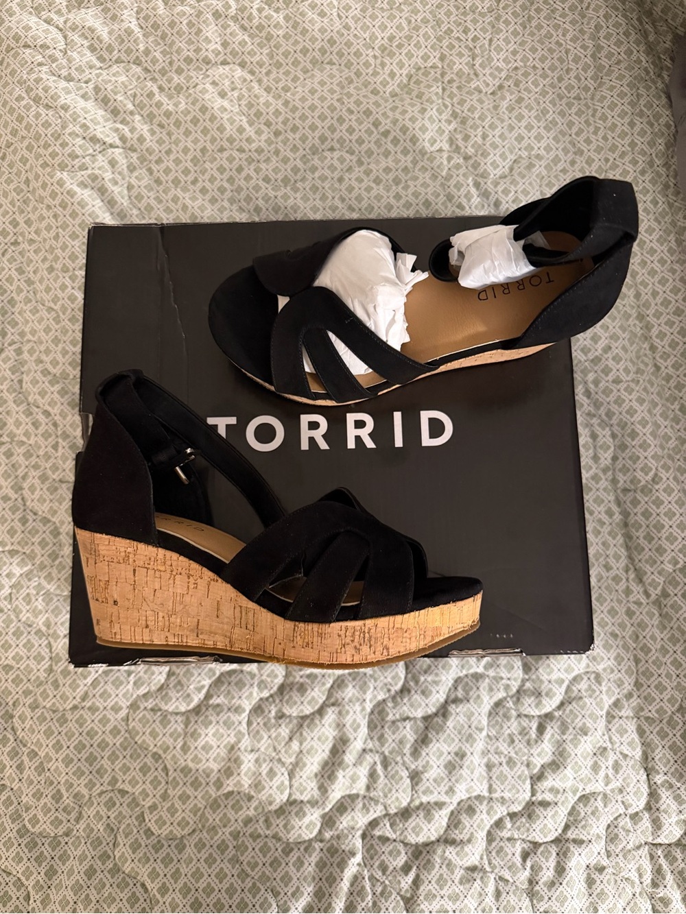 torrid Black Suede Cork Wedge Sandals